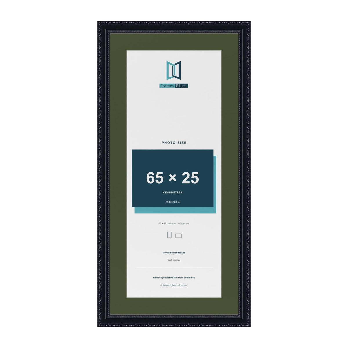 Louis Black 75 x 35 cm picture frame with a green mount for a 65 x 25 cm photo