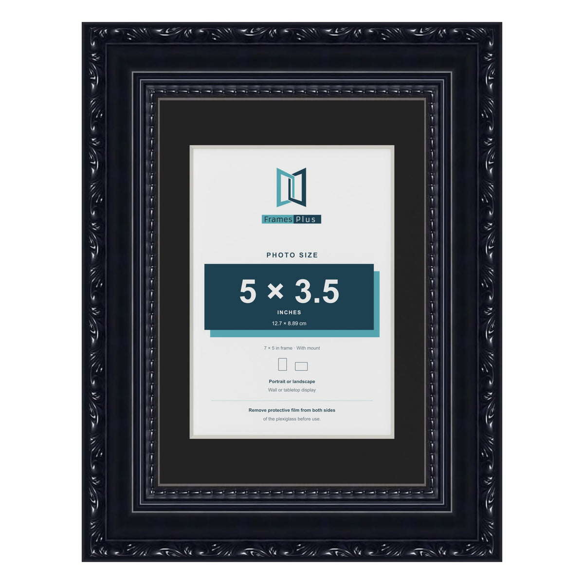 Louis Black 7 x 5 inch picture frame with a black mount for a 5 x 3.5 inch photo