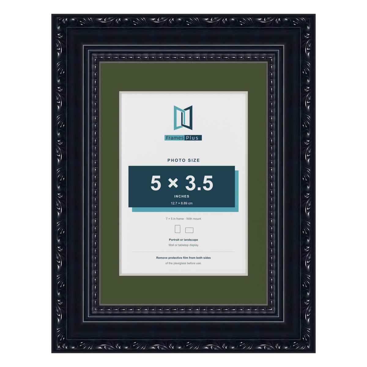 Louis Black 7 x 5 inch picture frame with a green mount for a 5 x 3.5 inch photo