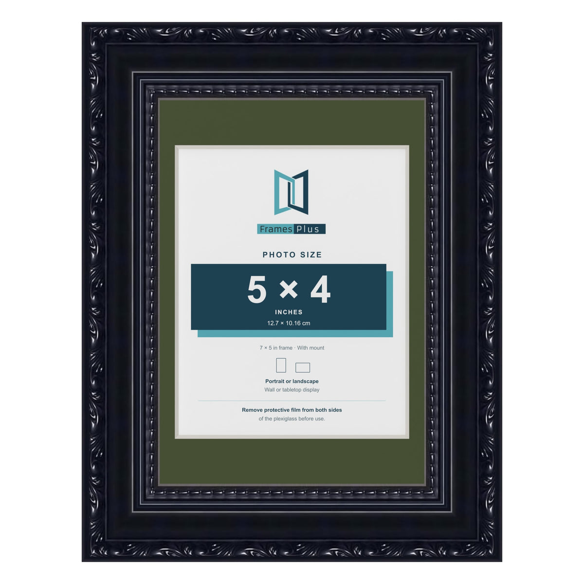 Louis Black 7 x 5 inch picture frame with a green mount for a 5 x 4 inch photo