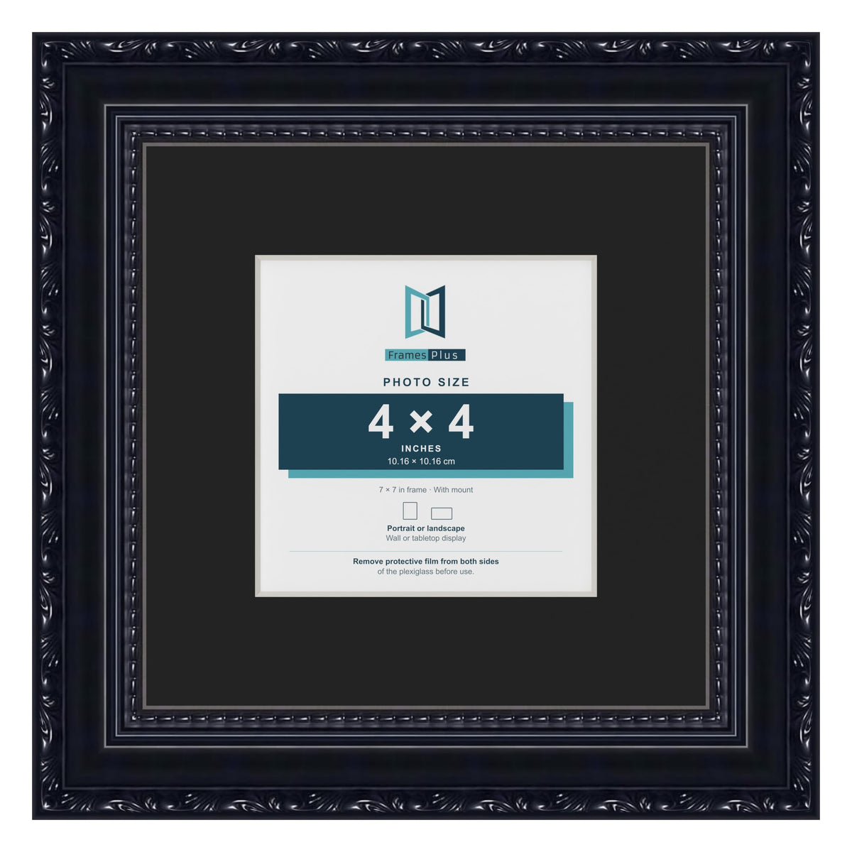 Louis Black 7 x 7 inch picture frame with a black mount for a 4 x 4 inch photo