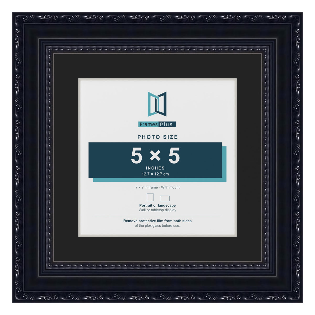 Louis Black 7 x 7 inch picture frame with a black mount for a 5 x 5 inch photo