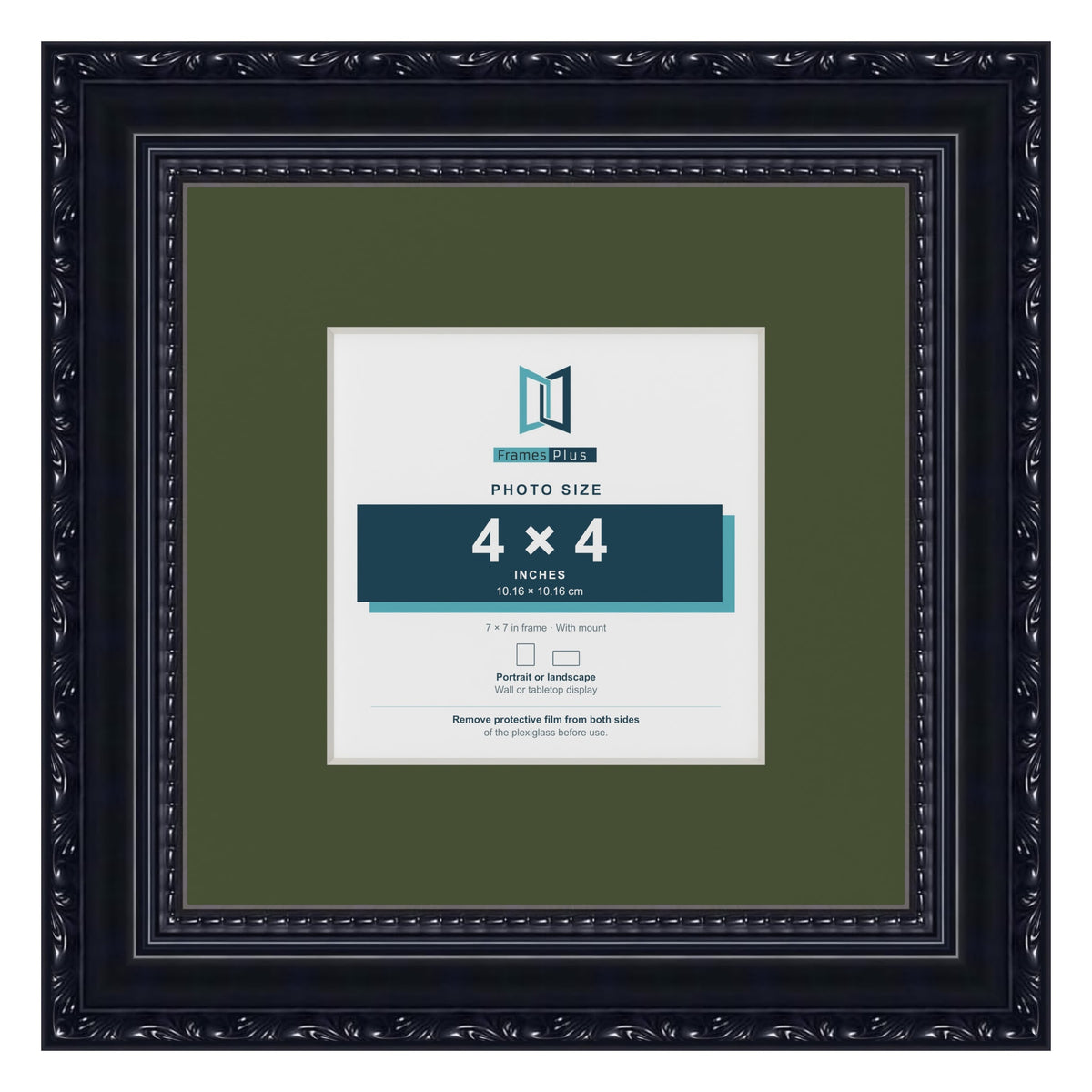 Louis Black 7 x 7 inch picture frame with a green mount for a 4 x 4 inch photo