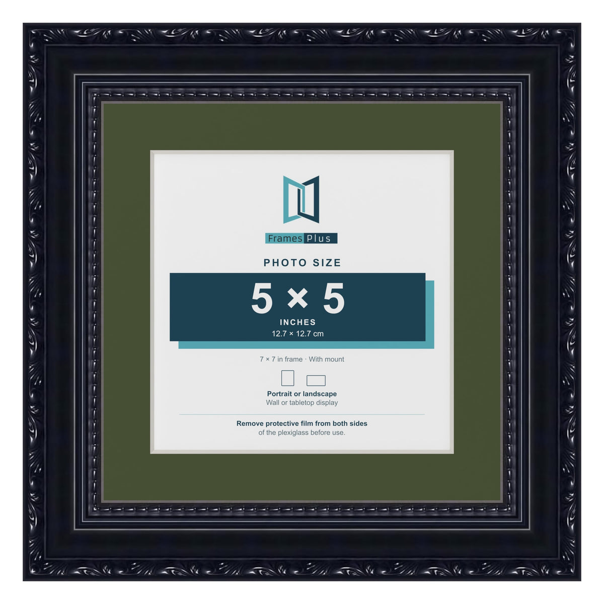 Louis Black 7 x 7 inch picture frame with a green mount for a 5 x 5 inch photo