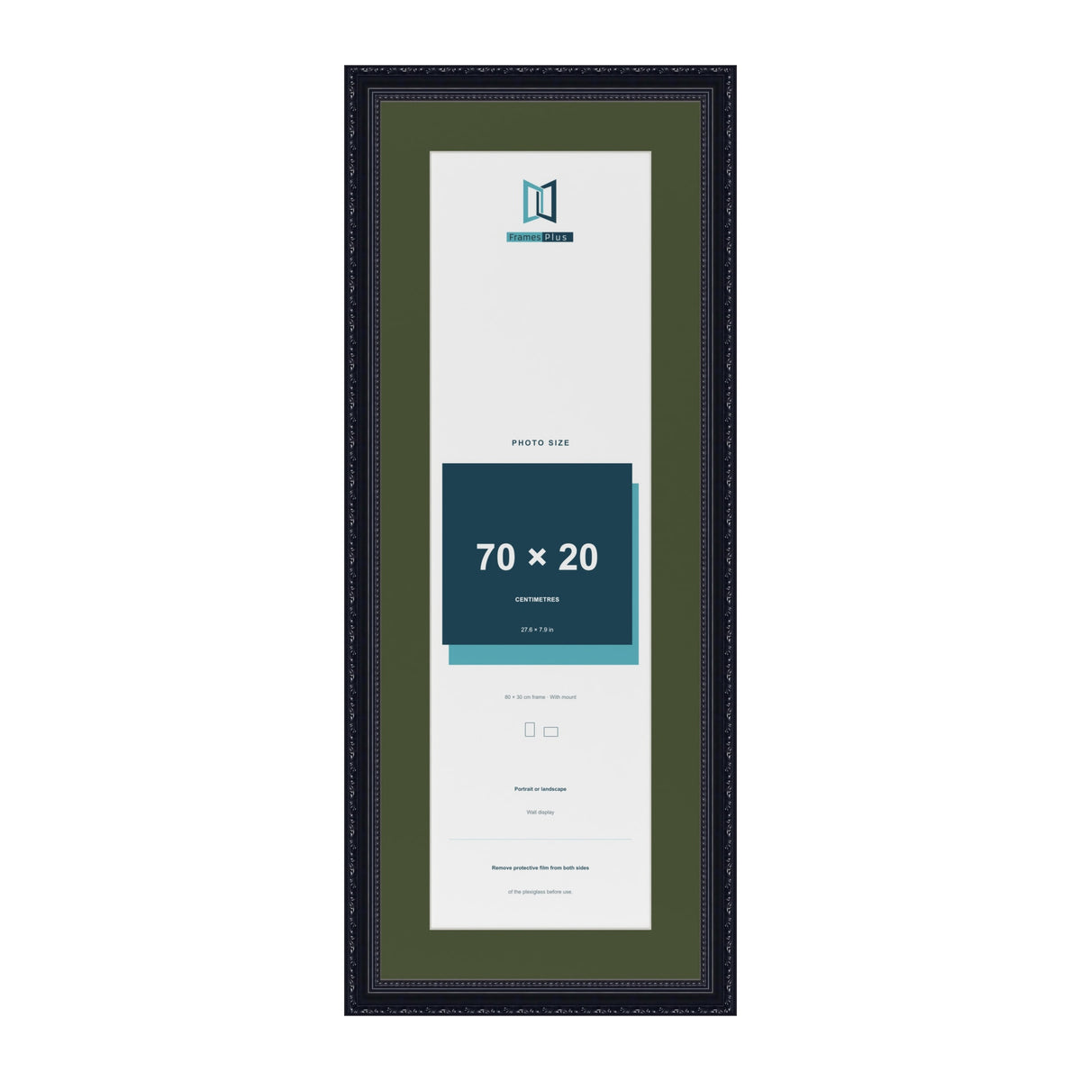 Louis Black 80 x 30 cm picture frame with a green mount for a 70 x 20 cm photo