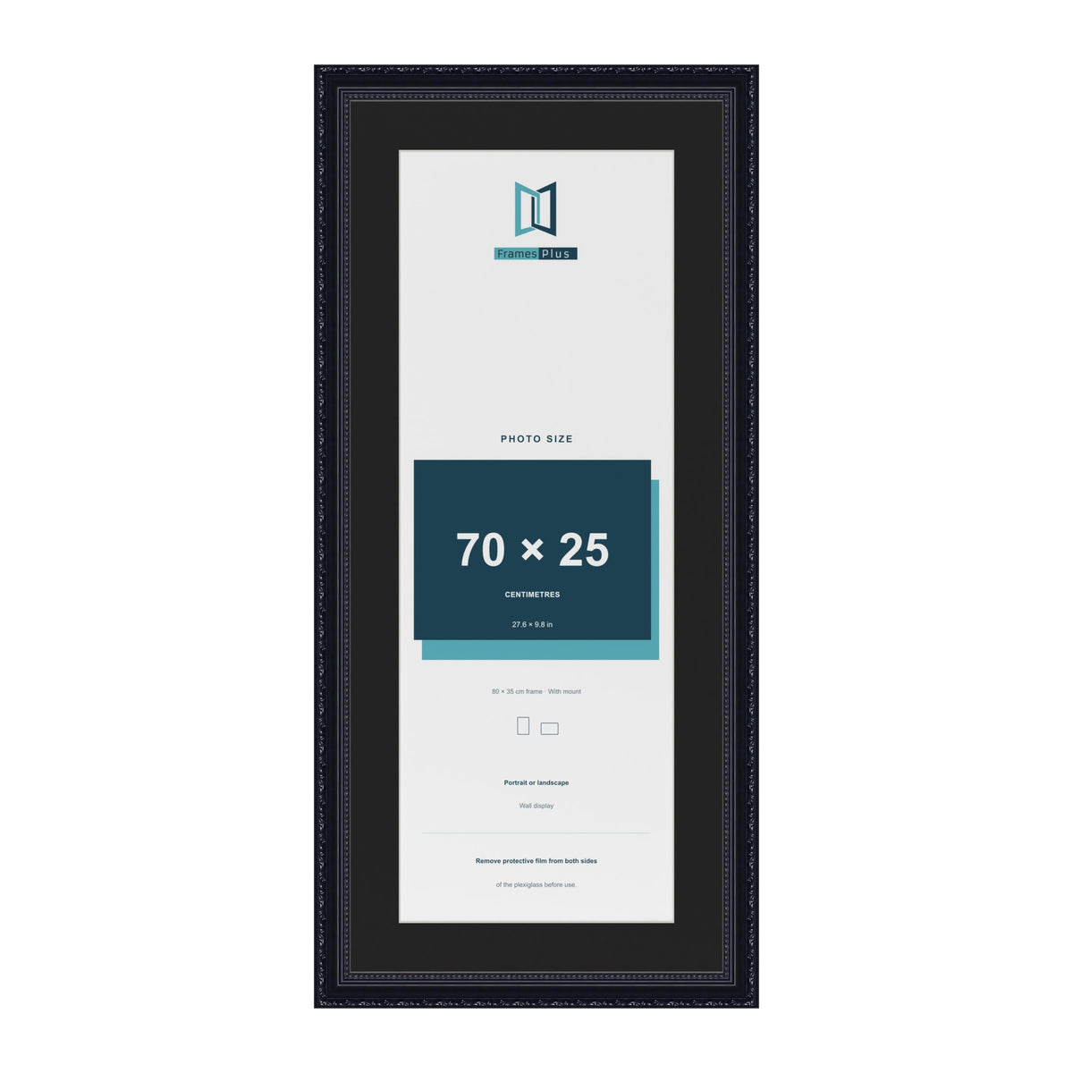 Louis Black 80 x 35 cm picture frame with a black mount for a 70 x 25 cm photo