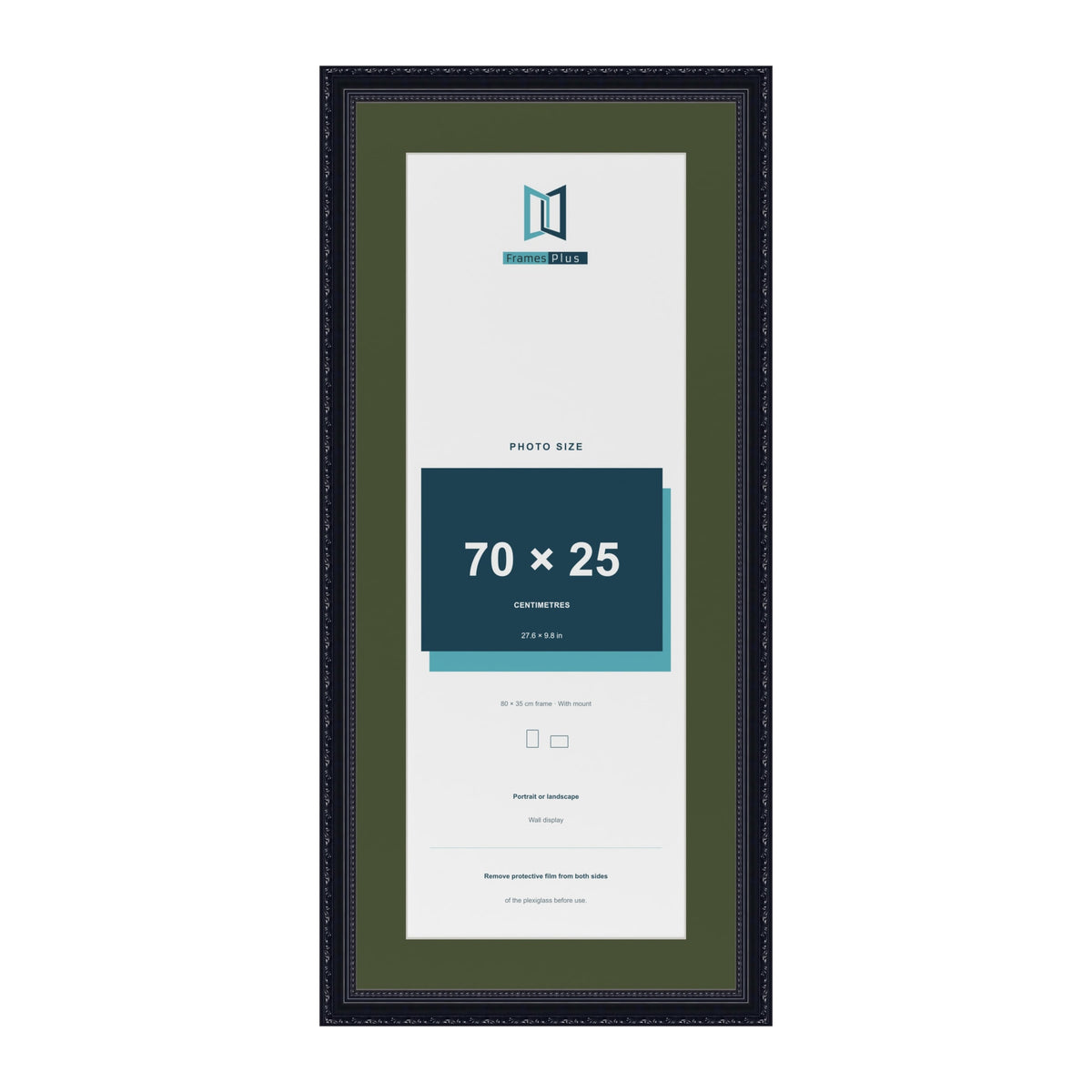 Louis Black 80 x 35 cm picture frame with a green mount for a 70 x 25 cm photo