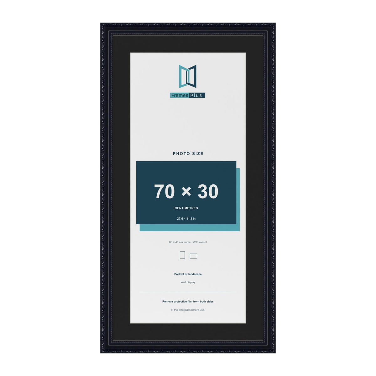 Louis Black 80 x 40 cm picture frame with a black mount for a 70 x 30 cm photo