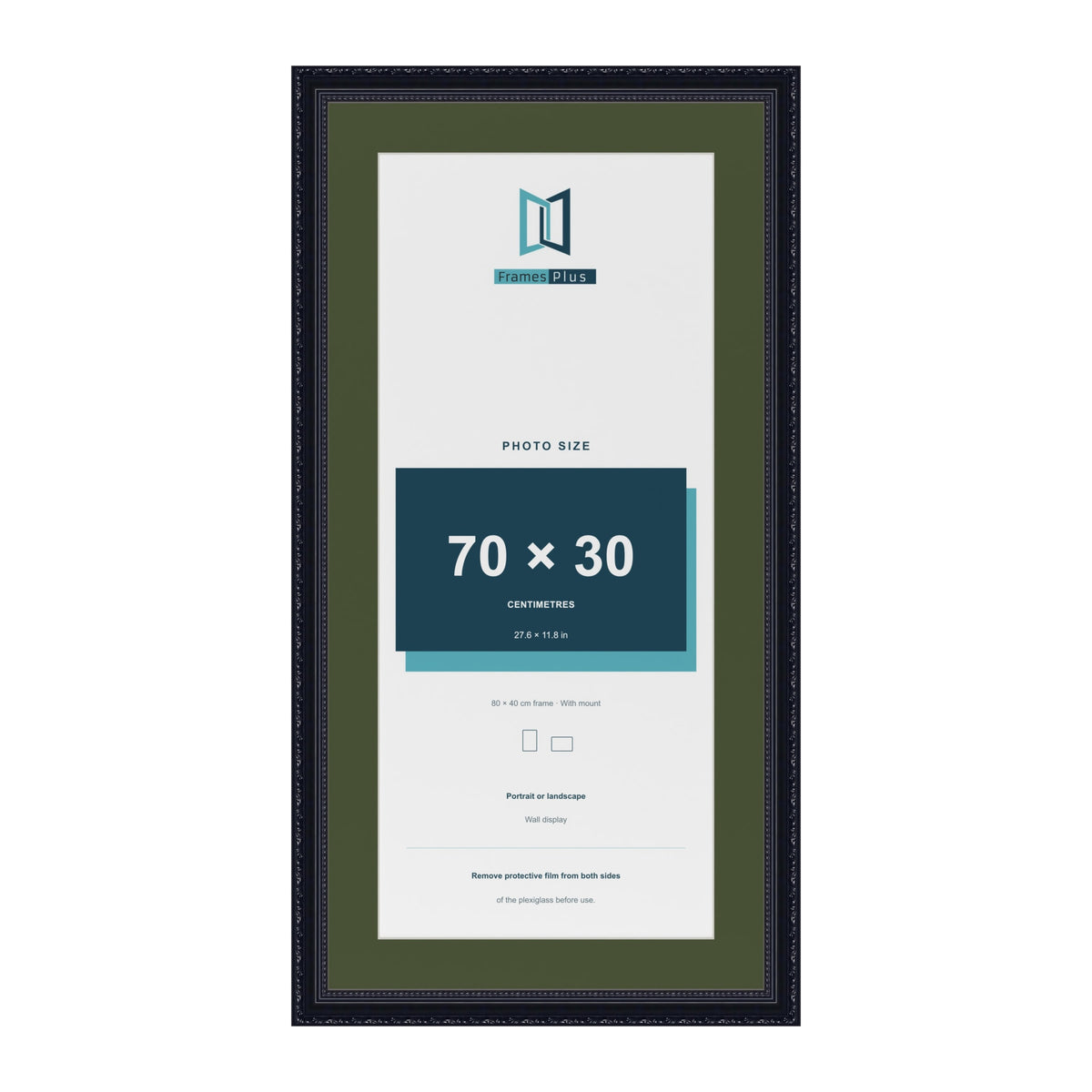 Louis Black 80 x 40 cm picture frame with a green mount for a 70 x 30 cm photo