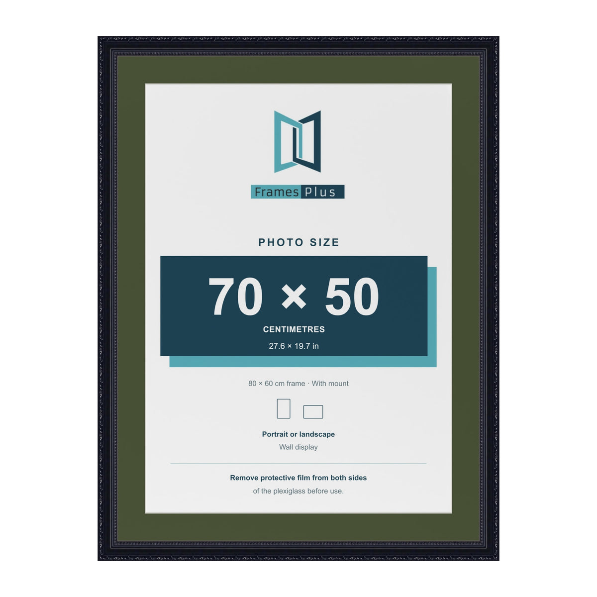 Louis Black 80 x 60 cm picture frame with a green mount for a 70 x 50 cm photo