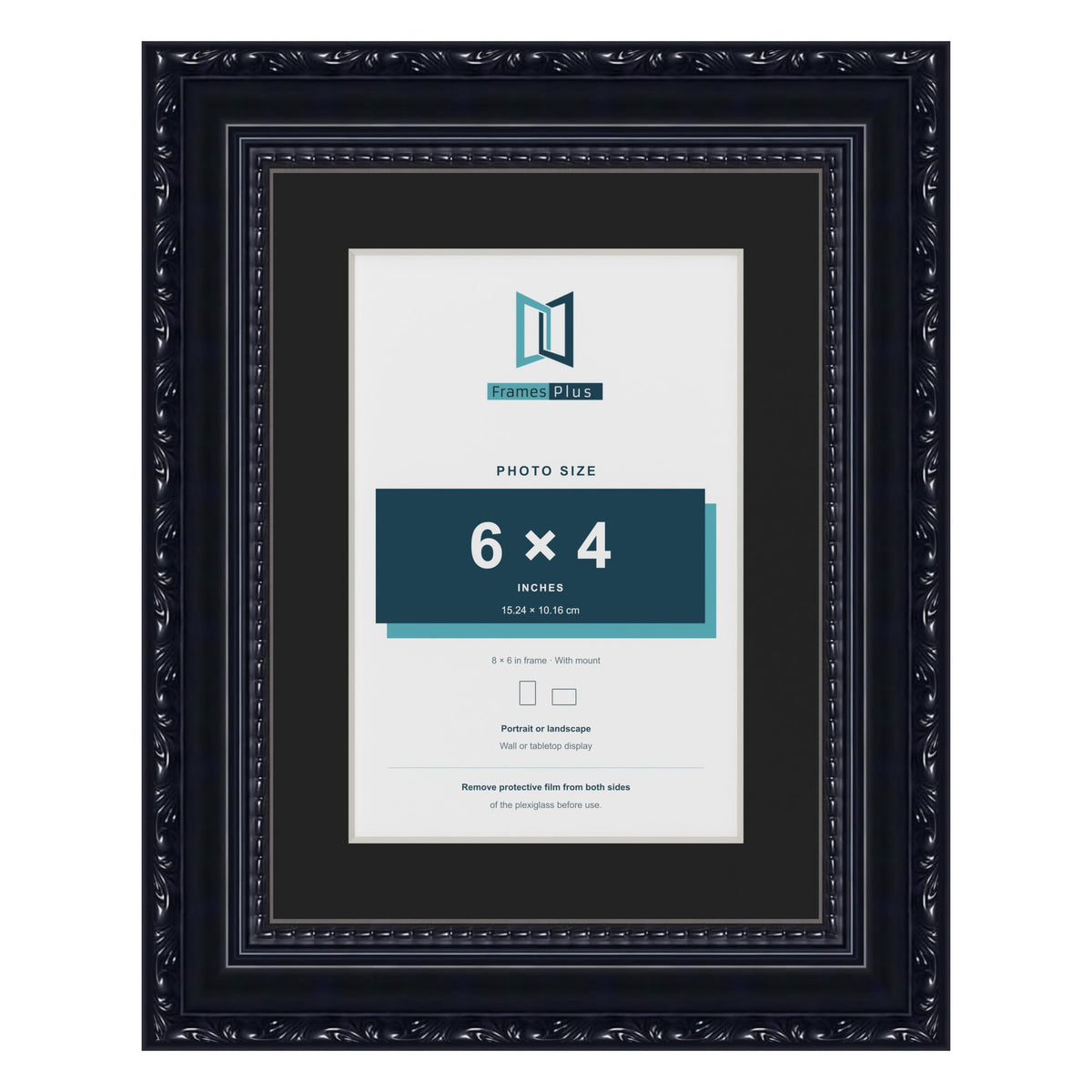 Louis Black 8 x 6 inch picture frame with a black mount for a 6 x 4 inch photo