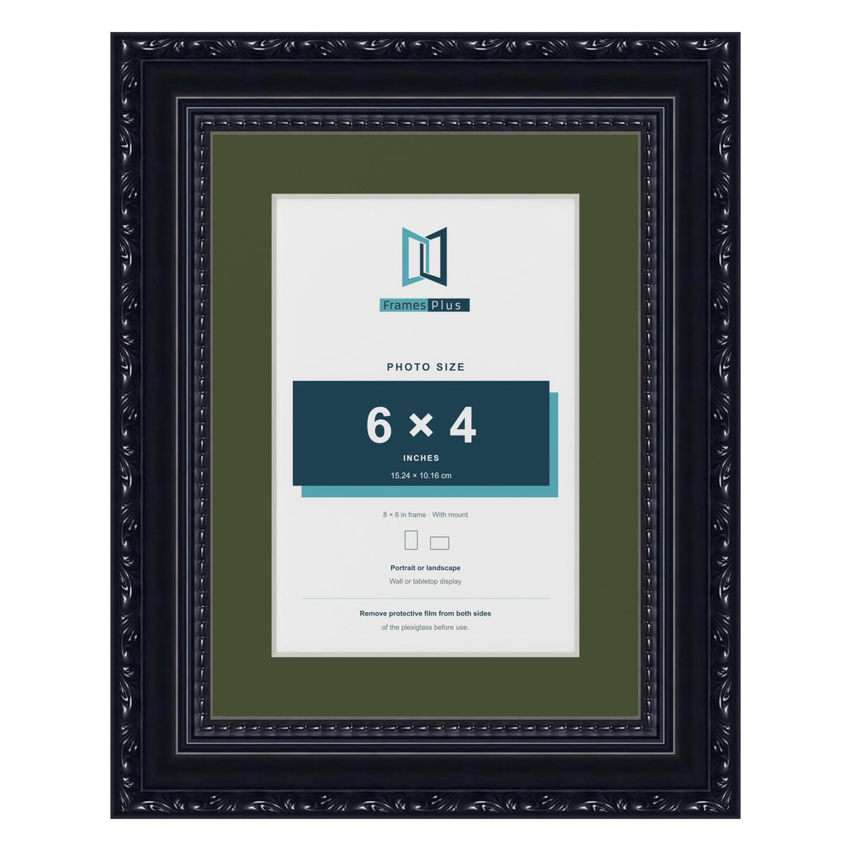 Louis Black 8 x 6 inch picture frame with a green mount for a 6 x 4 inch photo