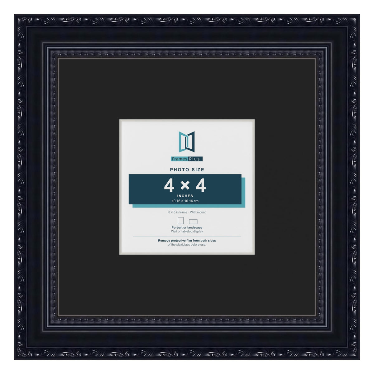 Louis Black 8 x 8 inch picture frame with a black mount for a 4 x 4 inch photo