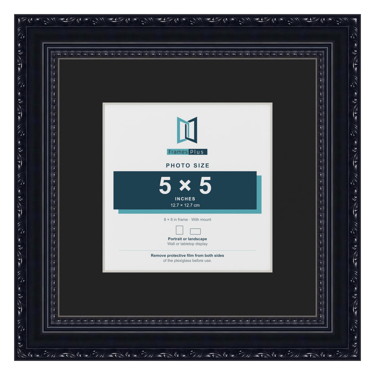 Louis Black 8 x 8 inch picture frame with a black mount for a 5 x 5 inch photo