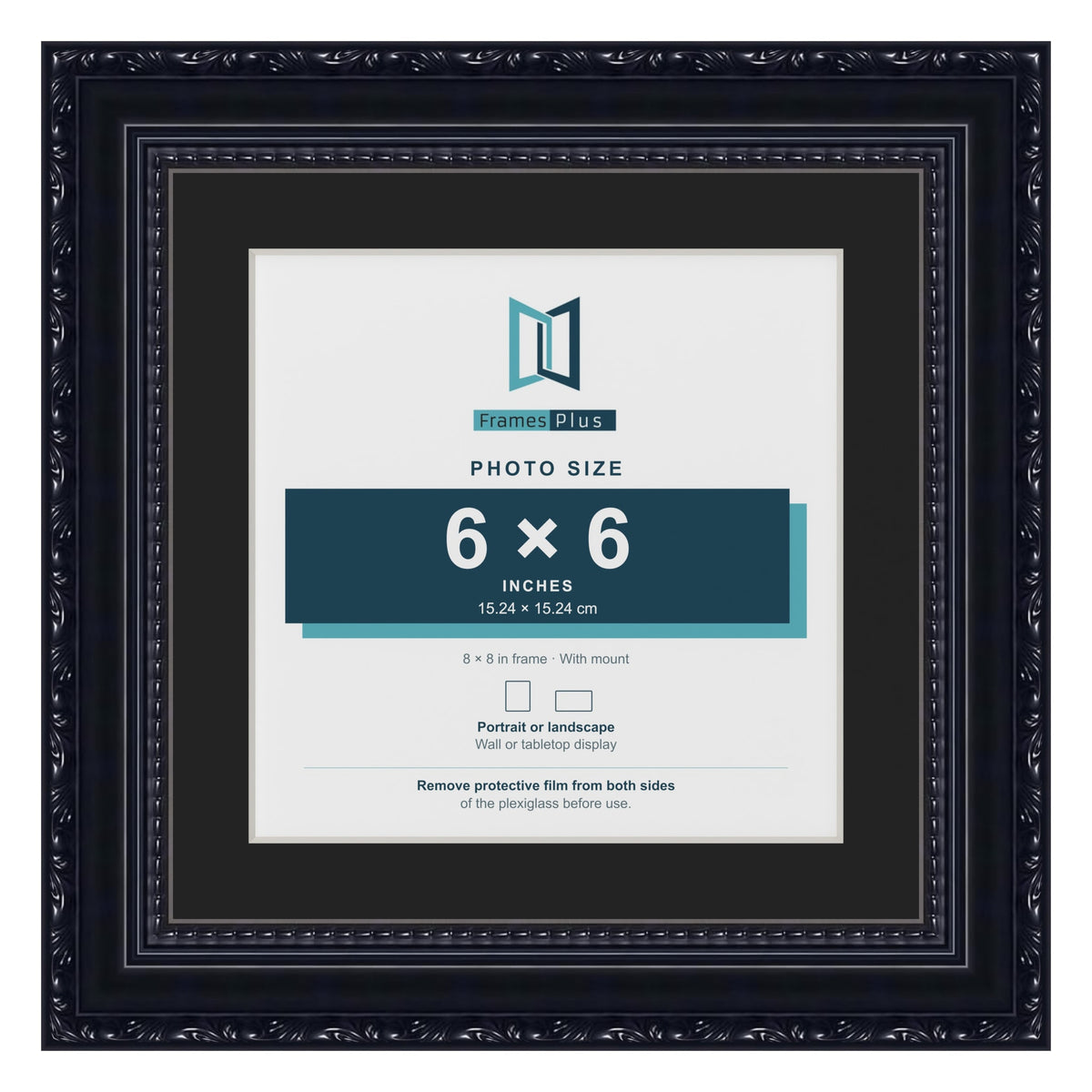 Louis Black 8 x 8 inch picture frame with a black mount for a 6 x 6 inch photo