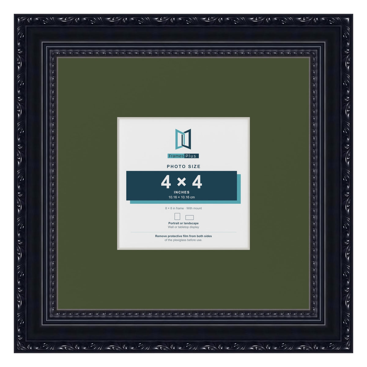 Louis Black 8 x 8 inch picture frame with a green mount for a 4 x 4 inch photo