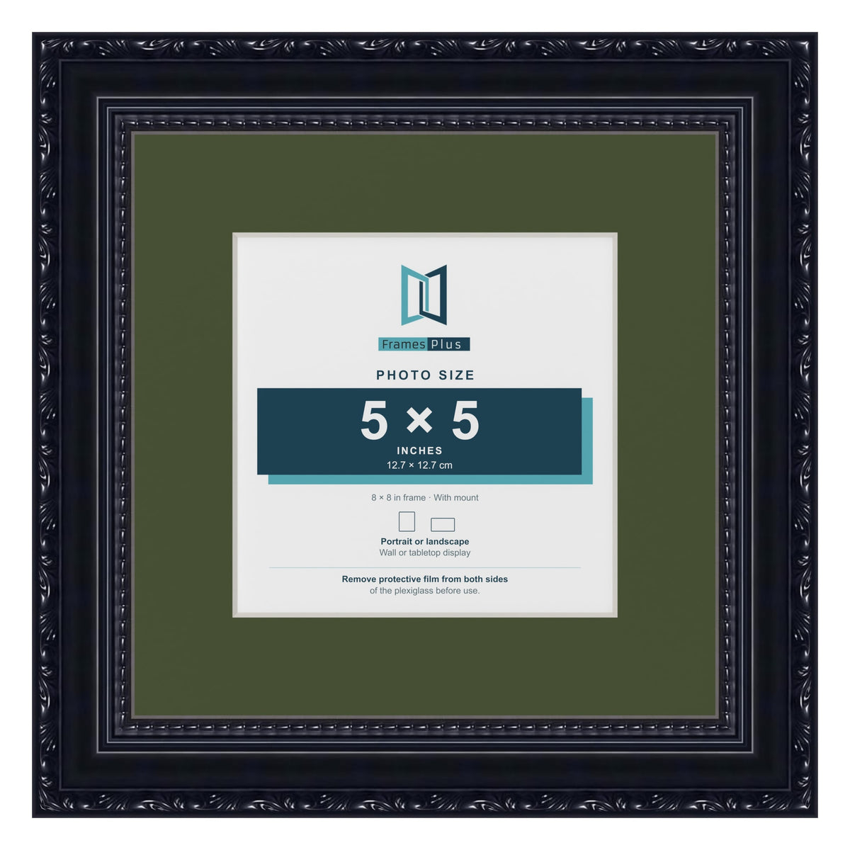 Louis Black 8 x 8 inch picture frame with a green mount for a 5 x 5 inch photo