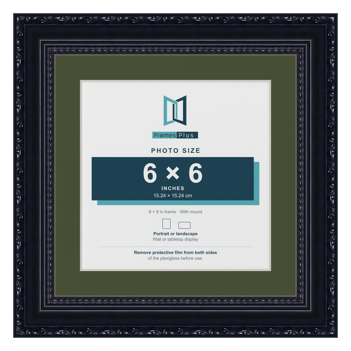 Louis Black 8 x 8 inch picture frame with a green mount for a 6 x 6 inch photo