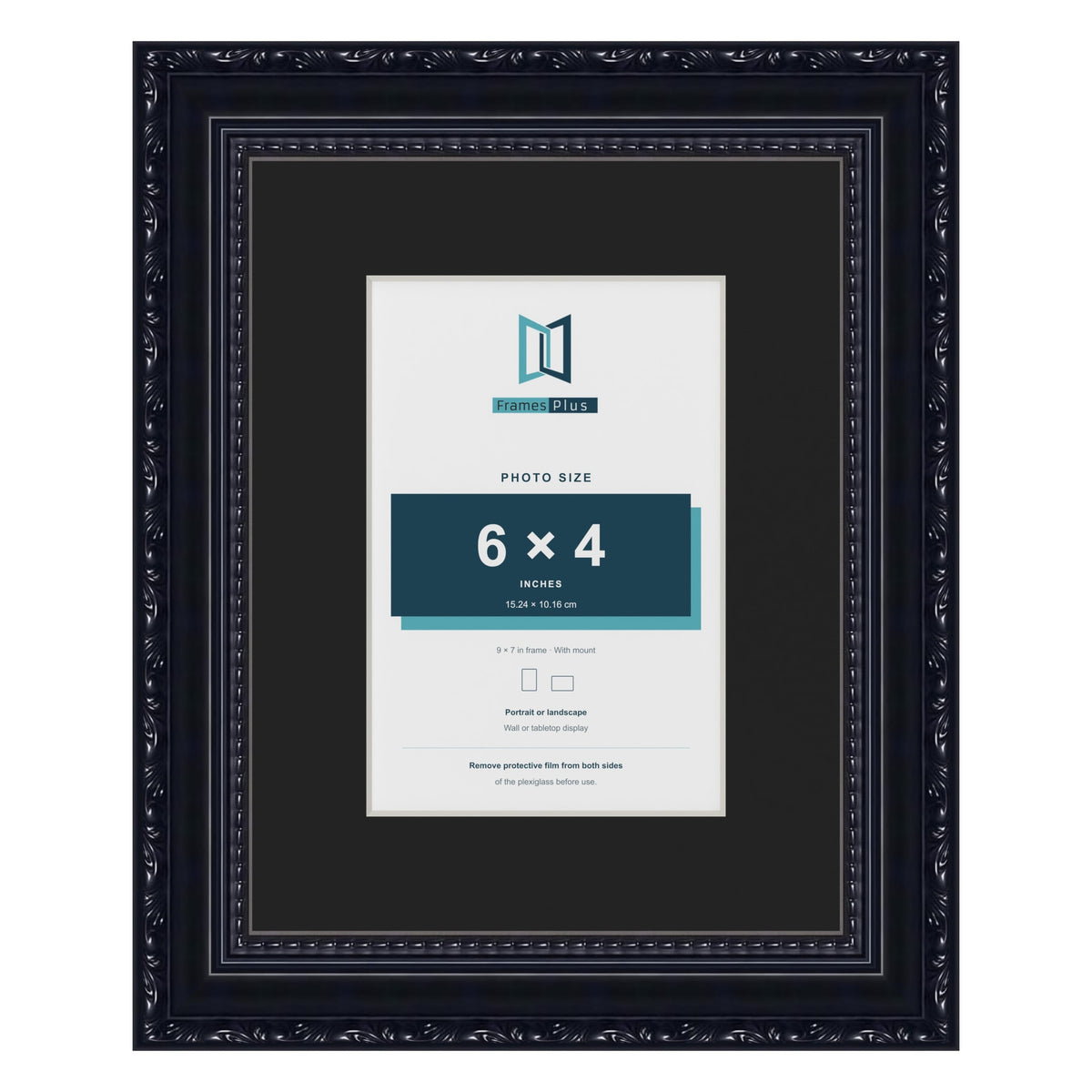 Louis Black 9 x 7 inch picture frame with a black mount for a 6 x 4 inch photo