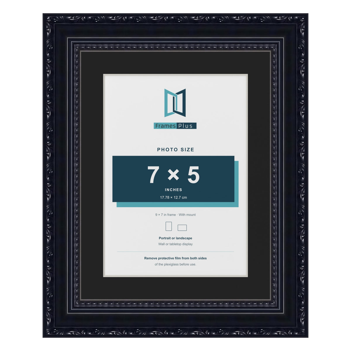 Louis Black 9 x 7 inch picture frame with a black mount for a 7 x 5 inch photo