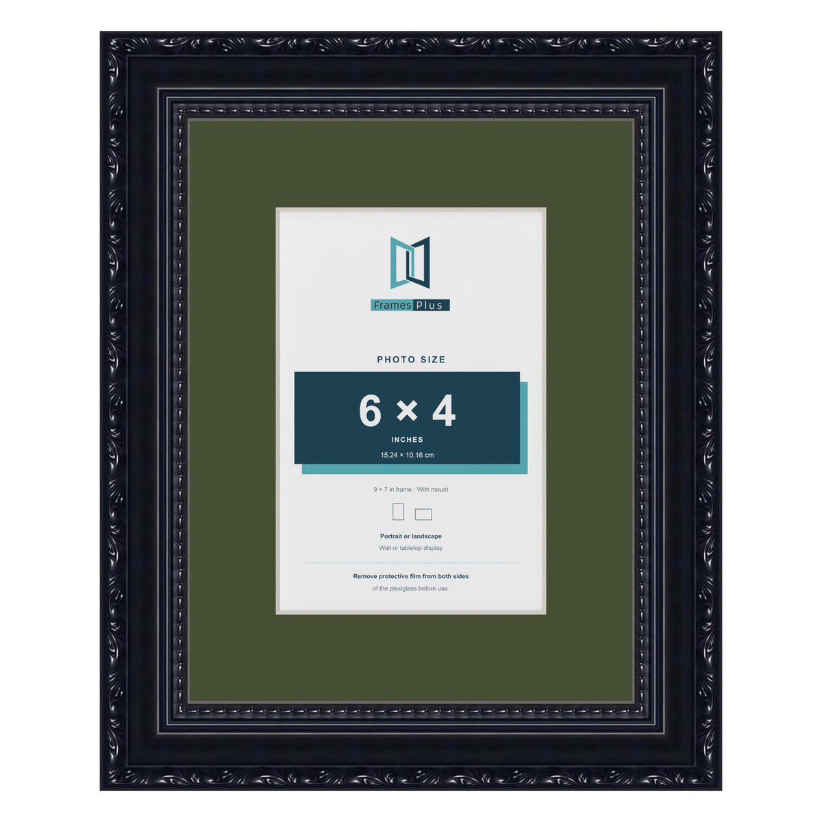 Louis Black 9 x 7 inch picture frame with a green mount for a 6 x 4 inch photo