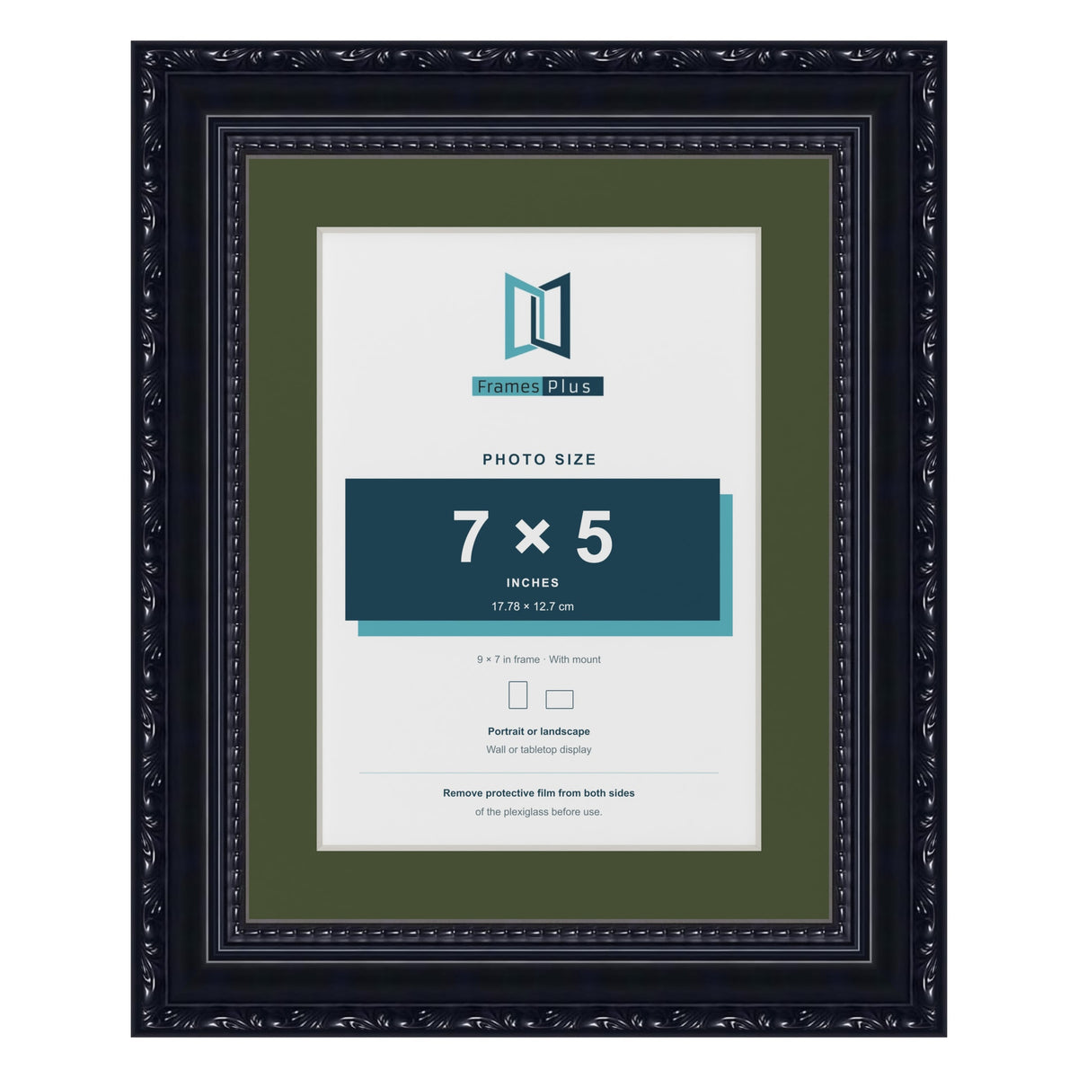 Louis Black 9 x 7 inch picture frame with a green mount for a 7 x 5 inch photo