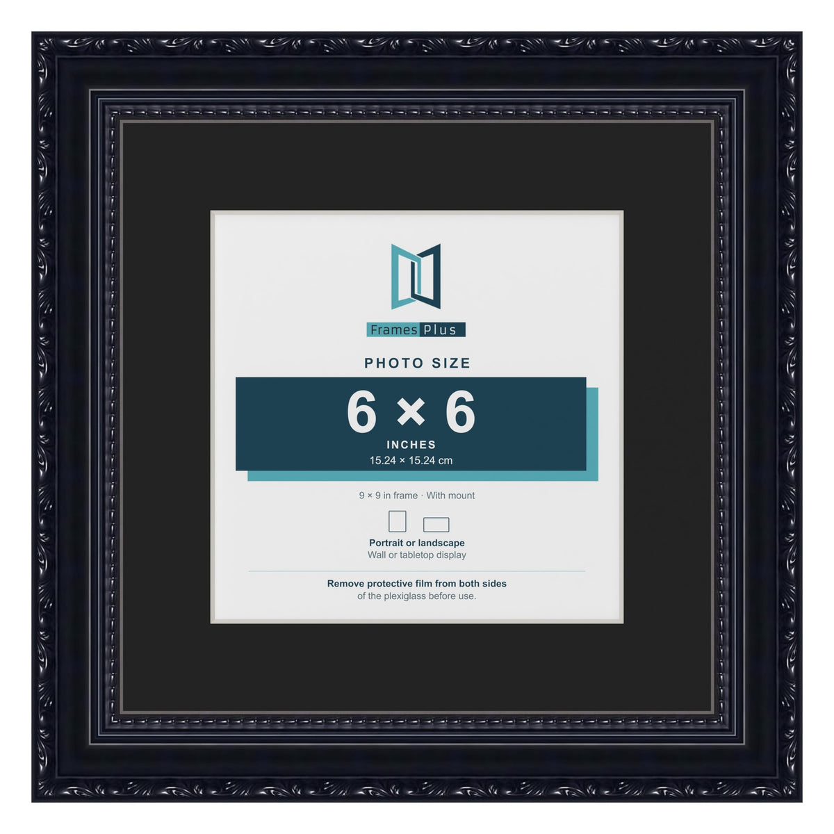 Louis Black 9 x 9 inch picture frame with a black mount for a 6 x 6 inch photo