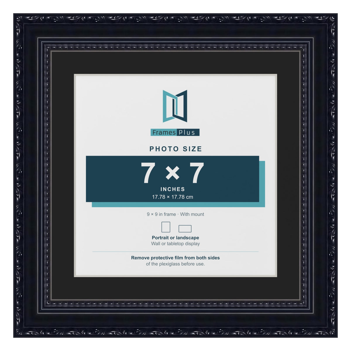 Louis Black 9 x 9 inch picture frame with a black mount for a 7 x 7 inch photo