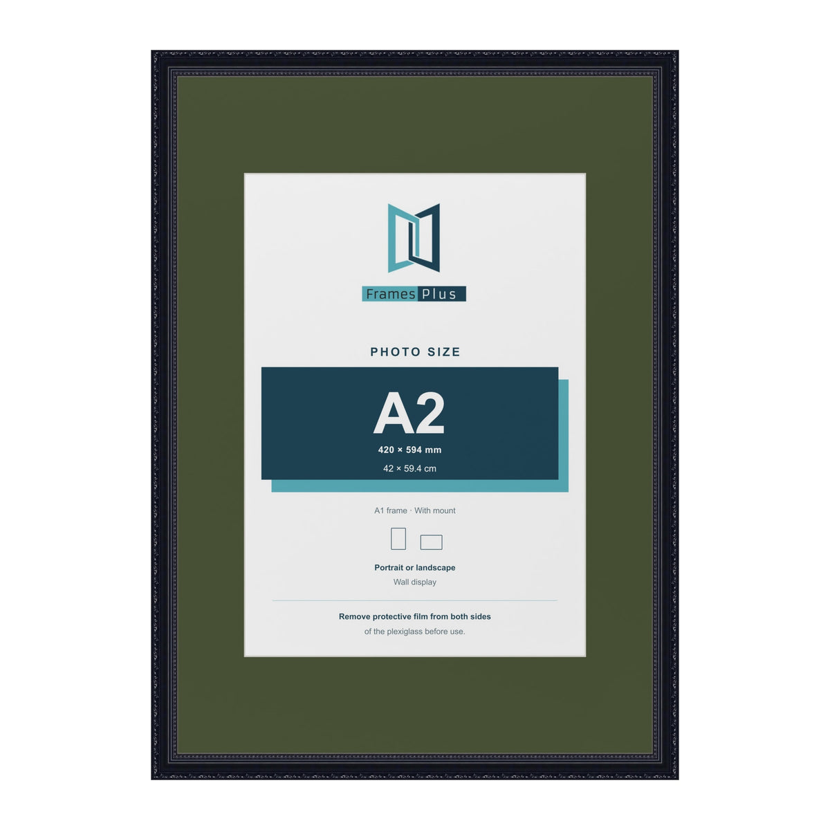 Louis Black A1 picture frame with a green mount for an A2 photo