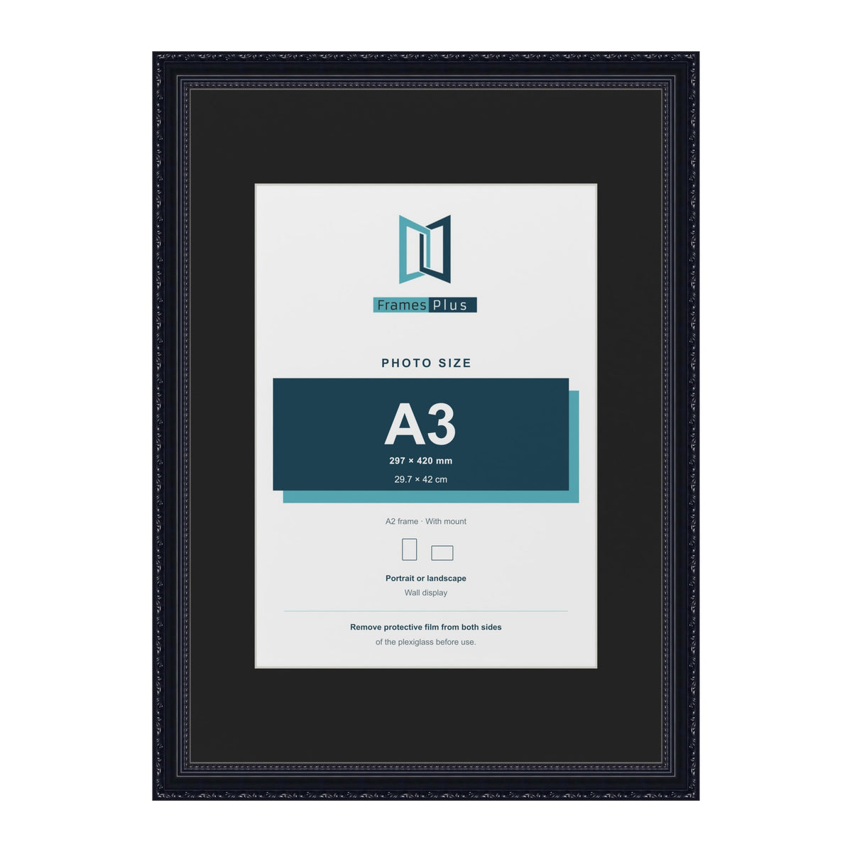 Louis Black A2 picture frame with a black mount for an A3 photo