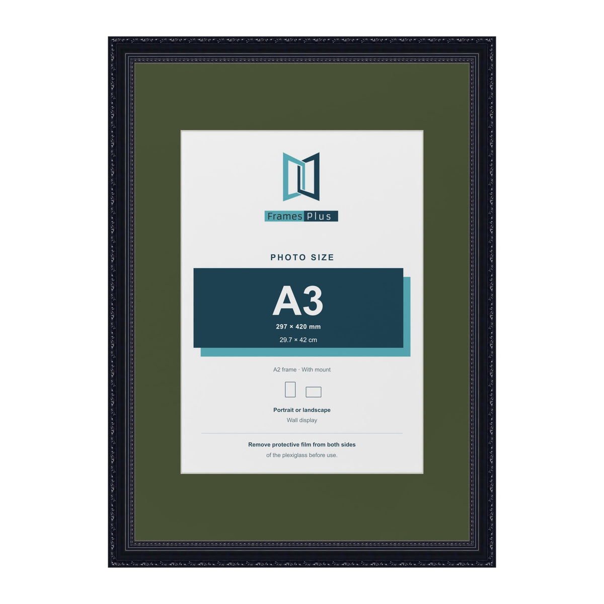 Louis Black A2 picture frame with a green mount for an A3 photo