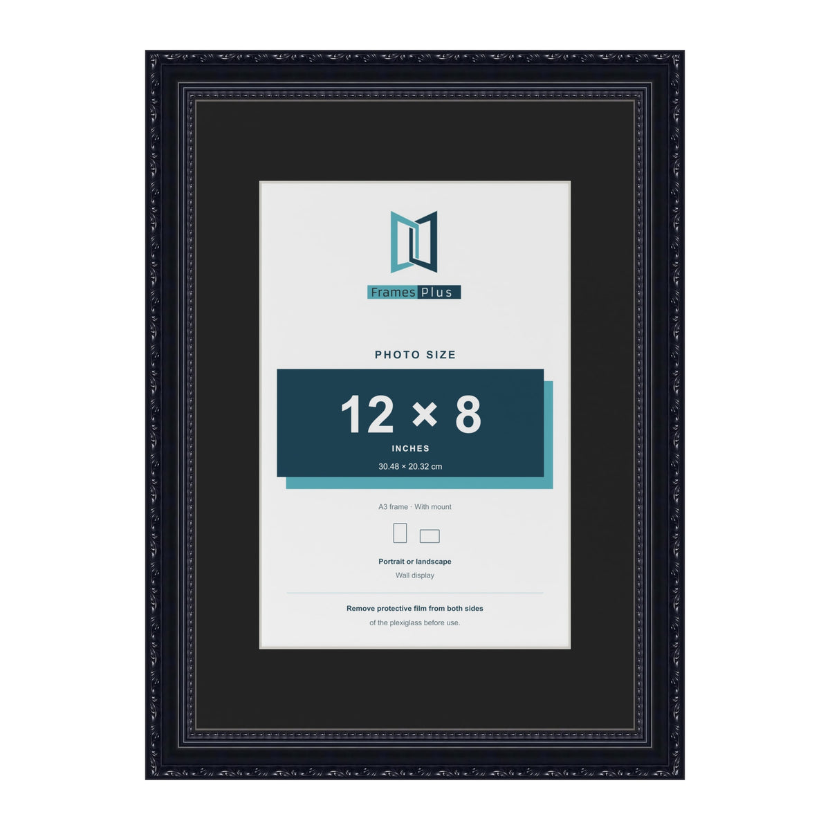 Louis Black A3 picture frame with a black mount for a 12 x 8 inch photo