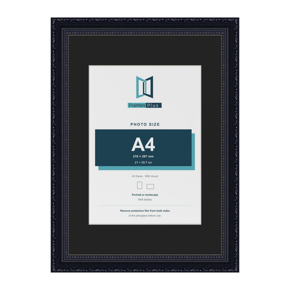 Louis Black A3 picture frame with a black mount for an A4 photo
