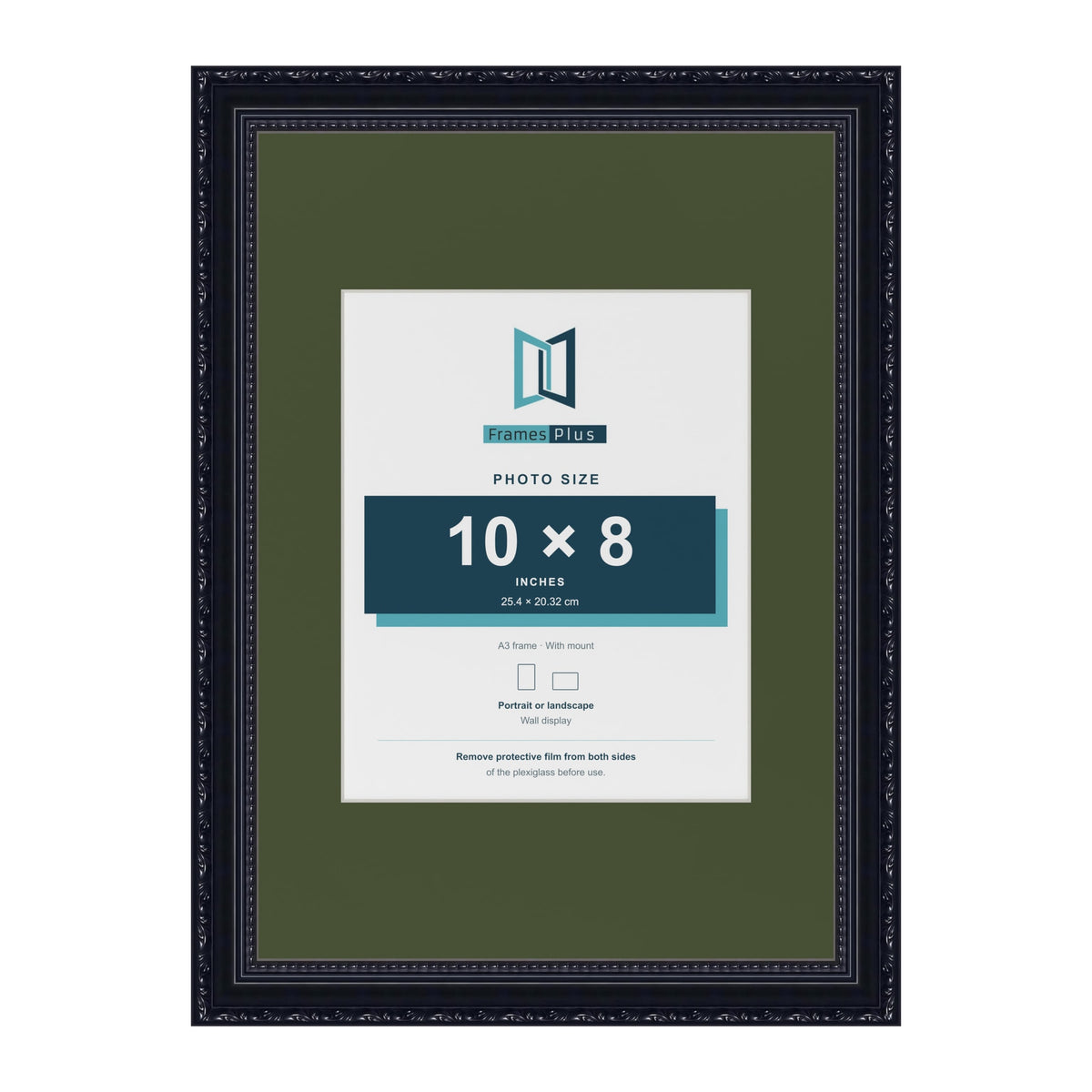 Louis Black A3 picture frame with a green mount for a 10 x 8 inch photo