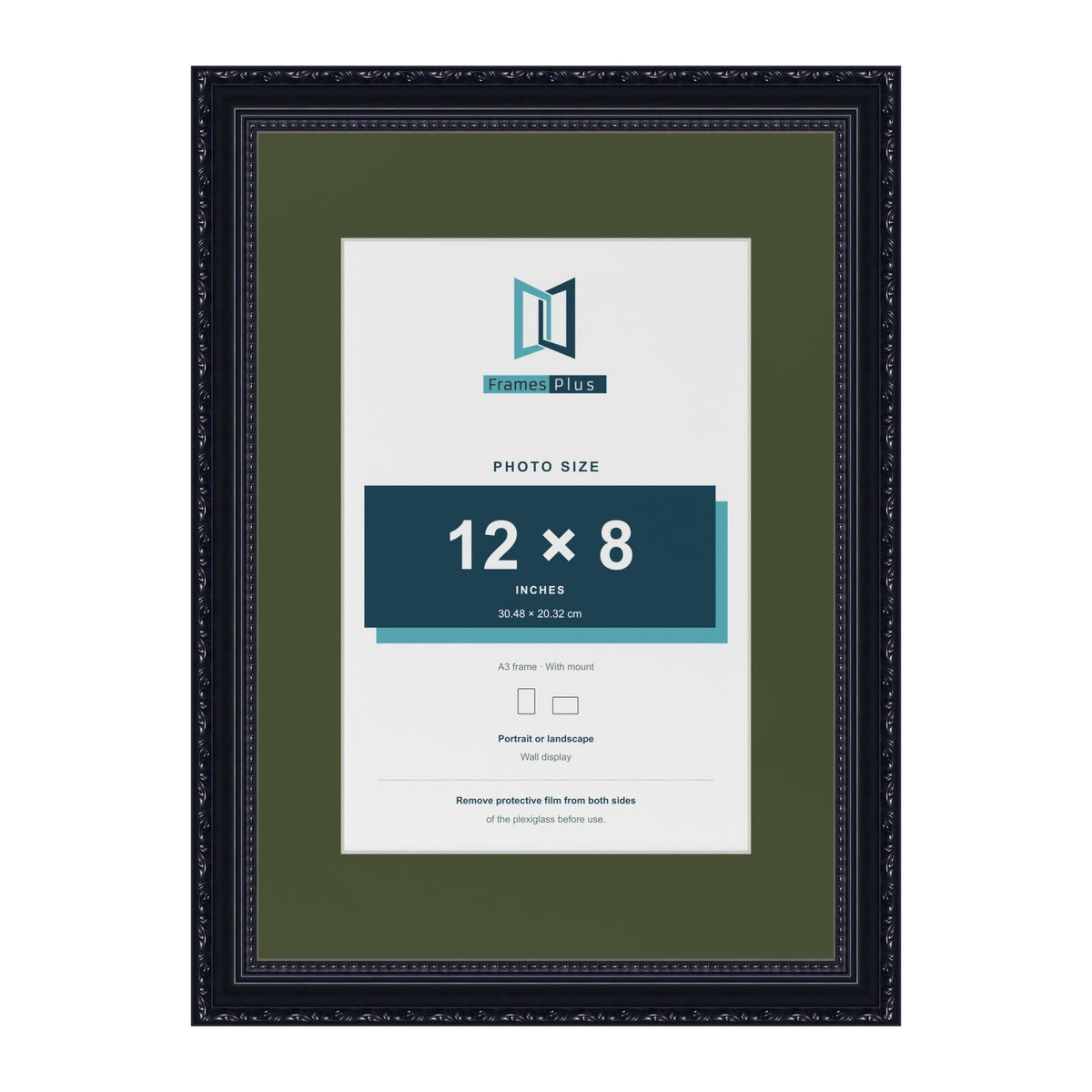 Louis Black A3 picture frame with a green mount for a 12 x 8 inch photo
