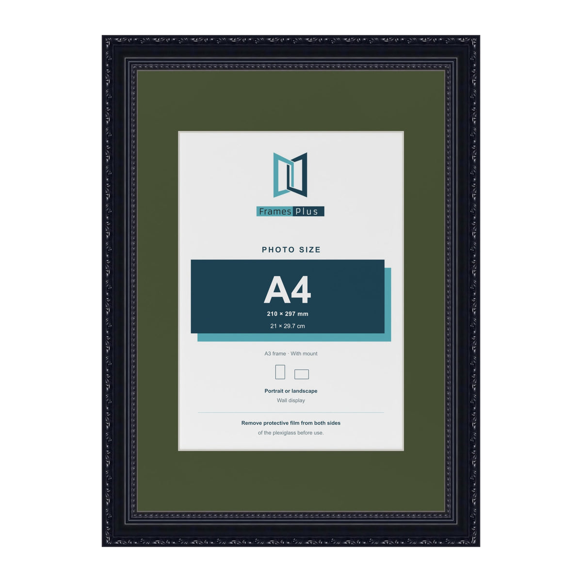 Louis Black A3 picture frame with a green mount for an A4 photo