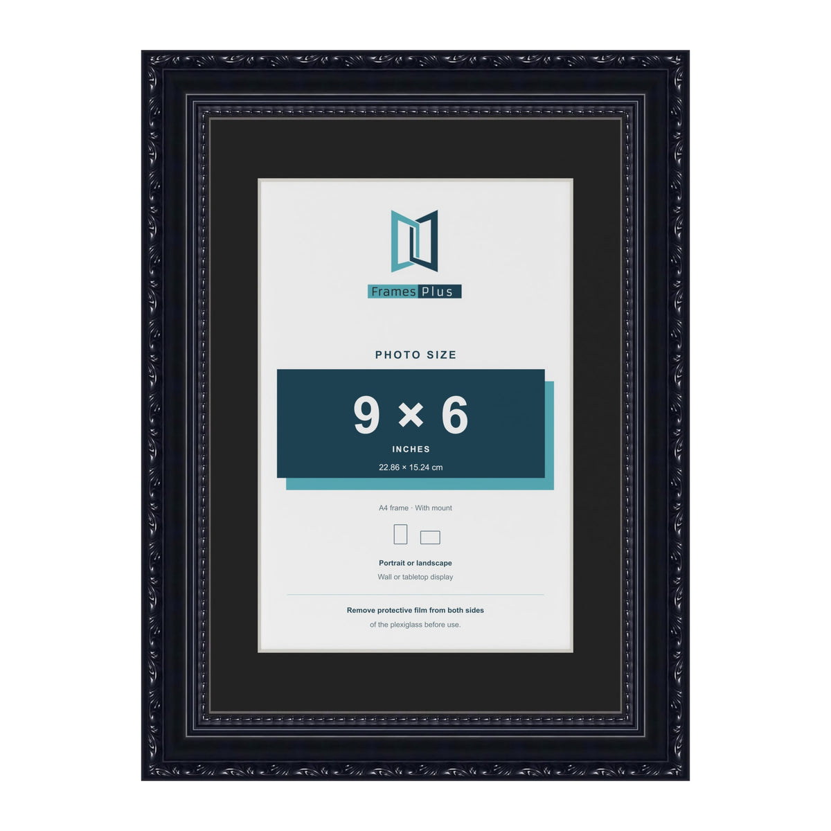 Louis Black A4 picture frame with a black mount for a 9 x 6 inch photo