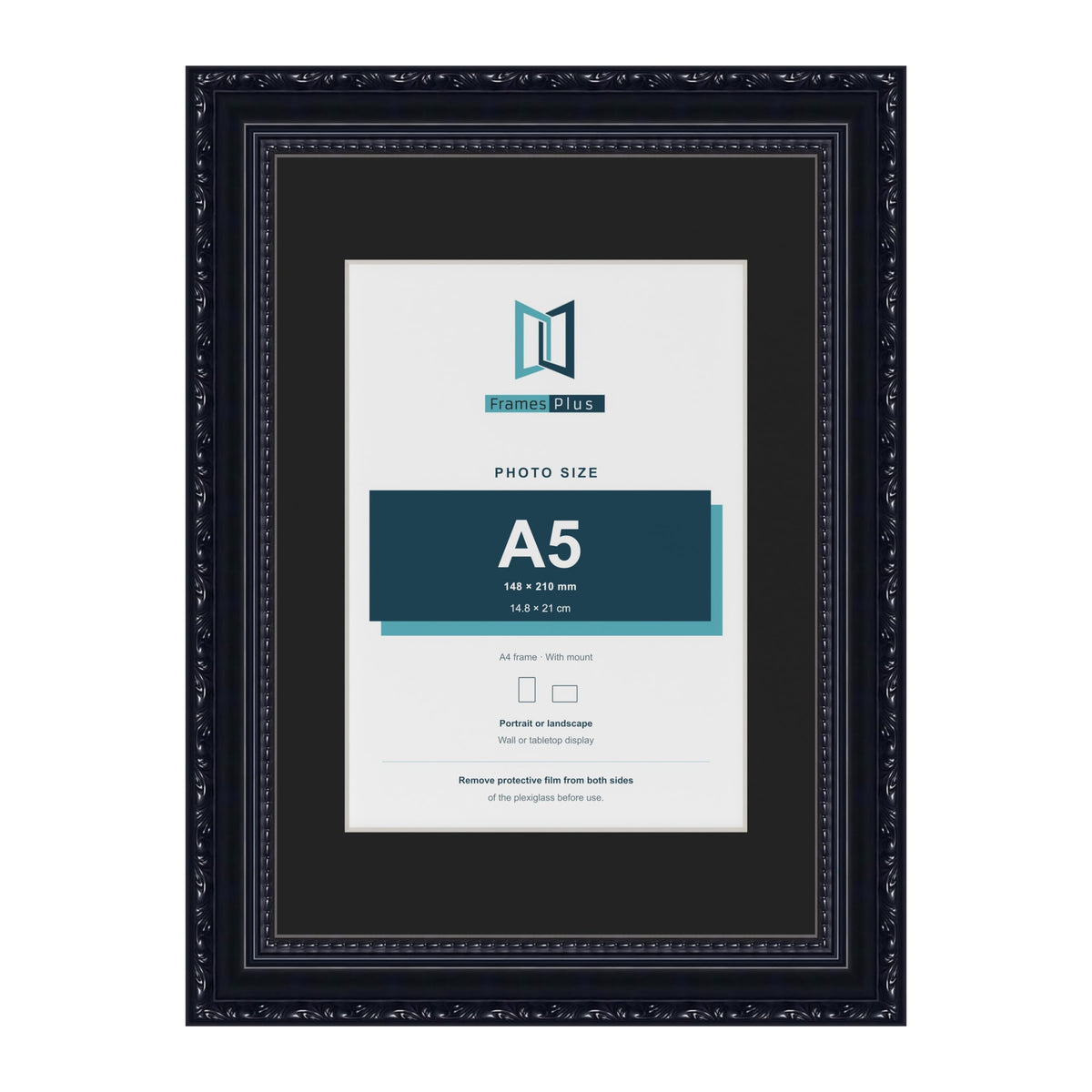 Louis Black A4 picture frame with a black mount for an A5 photo