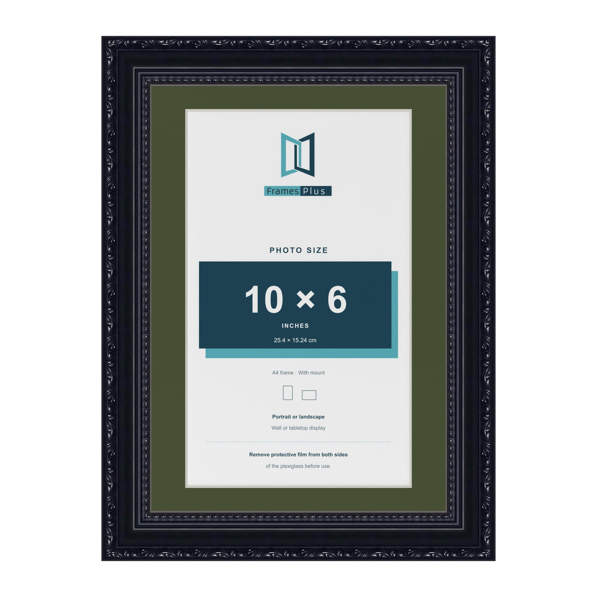 Louis Black A4 picture frame with a green mount for a 10 x 6 inch photo