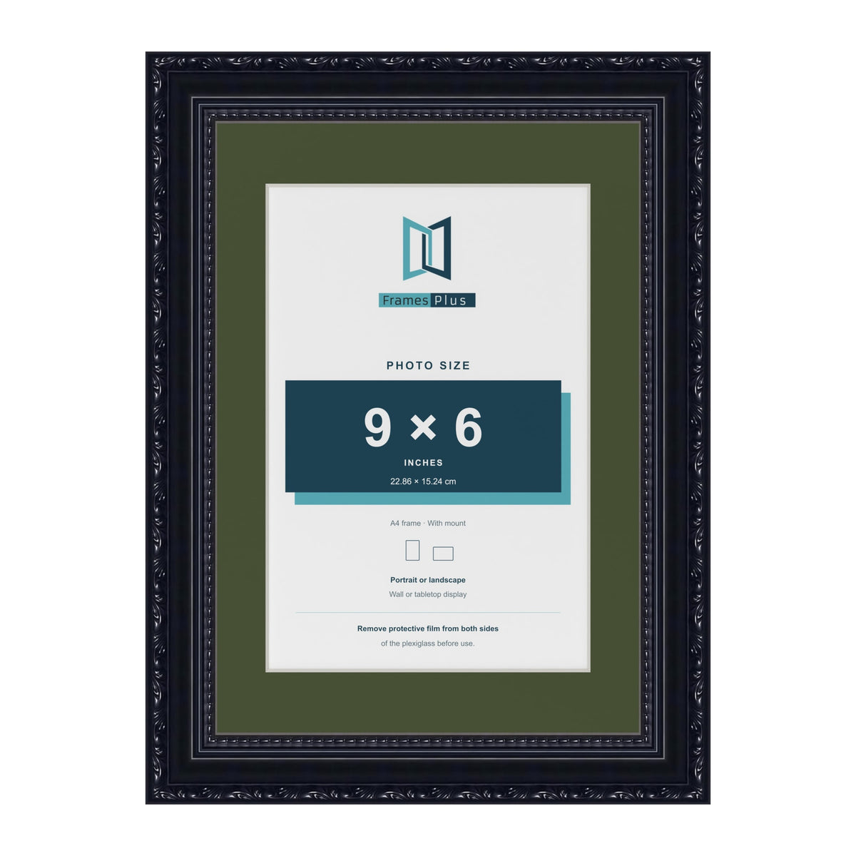 Louis Black A4 picture frame with a green mount for a 9 x 6 inch photo