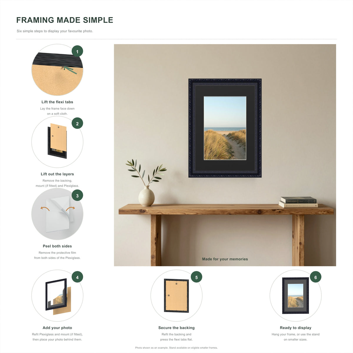 How to put a photo in a Louis Black frame with a black mount in six steps