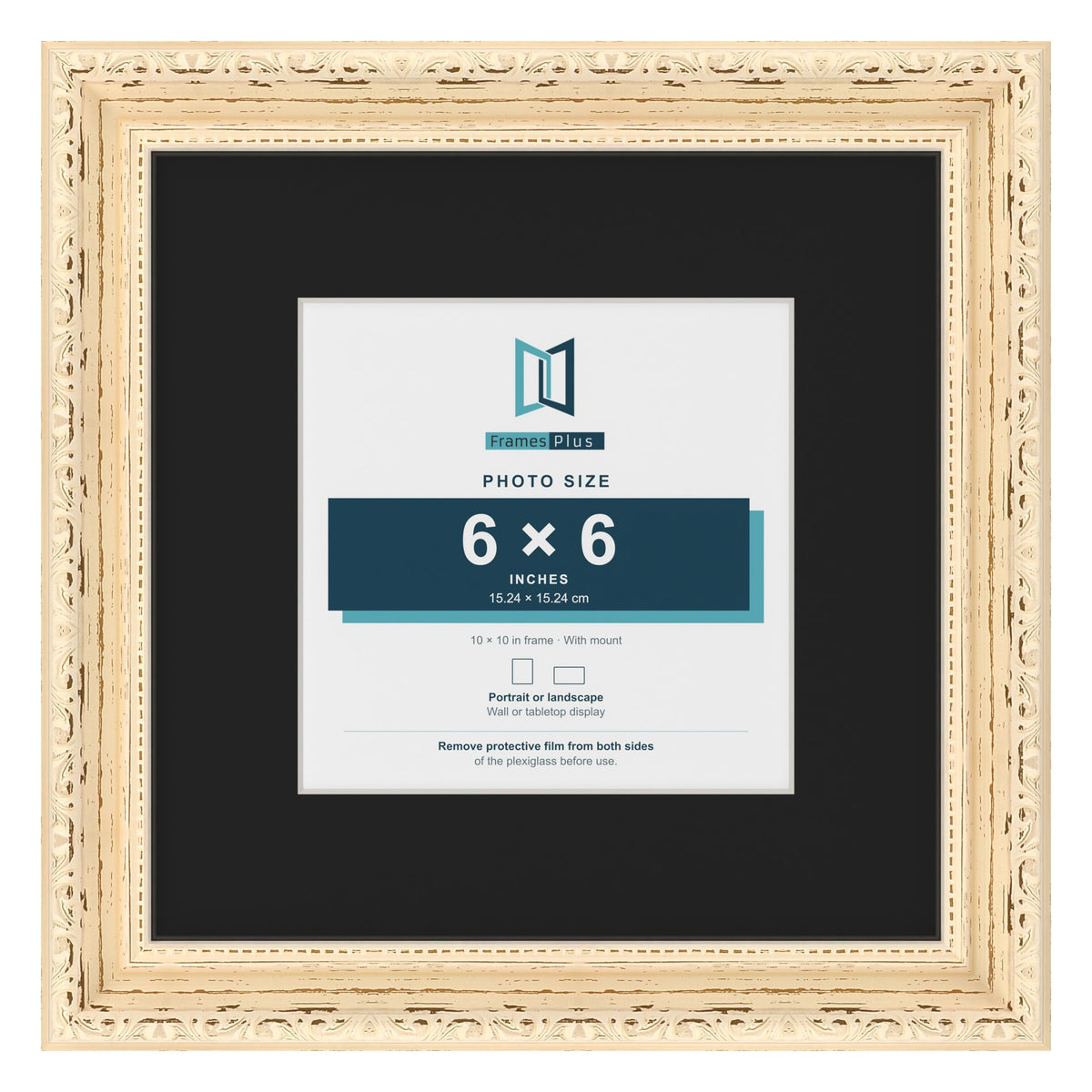 Louis Cream 10 x 10 inch picture frame with a black mount for a 6 x 6 inch photo