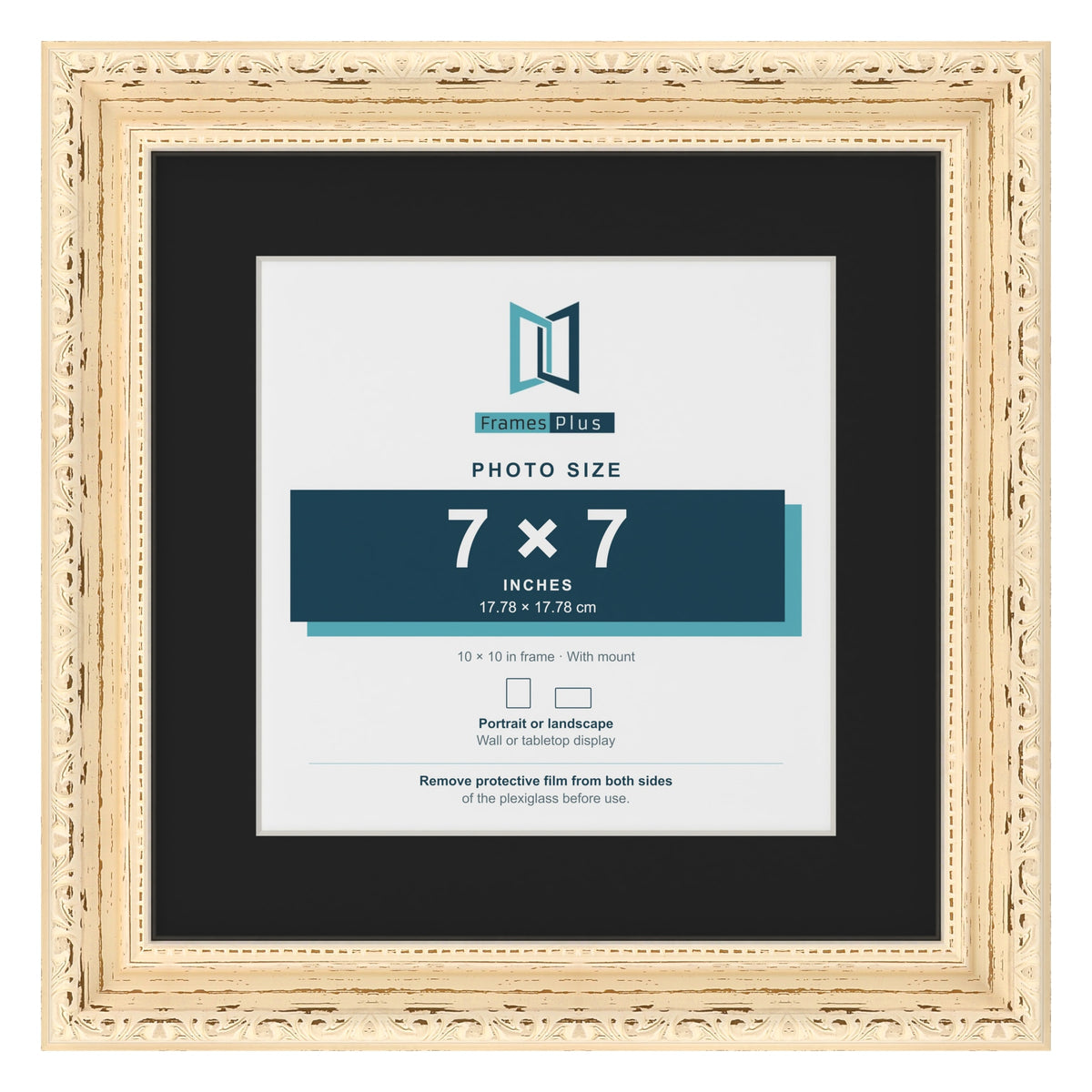 Louis Cream 10 x 10 inch picture frame with a black mount for a 7 x 7 inch photo