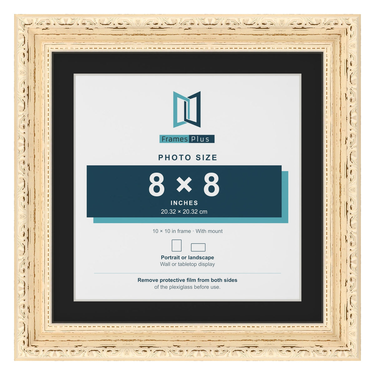 Louis Cream 10 x 10 inch picture frame with a black mount for an 8 x 8 inch photo
