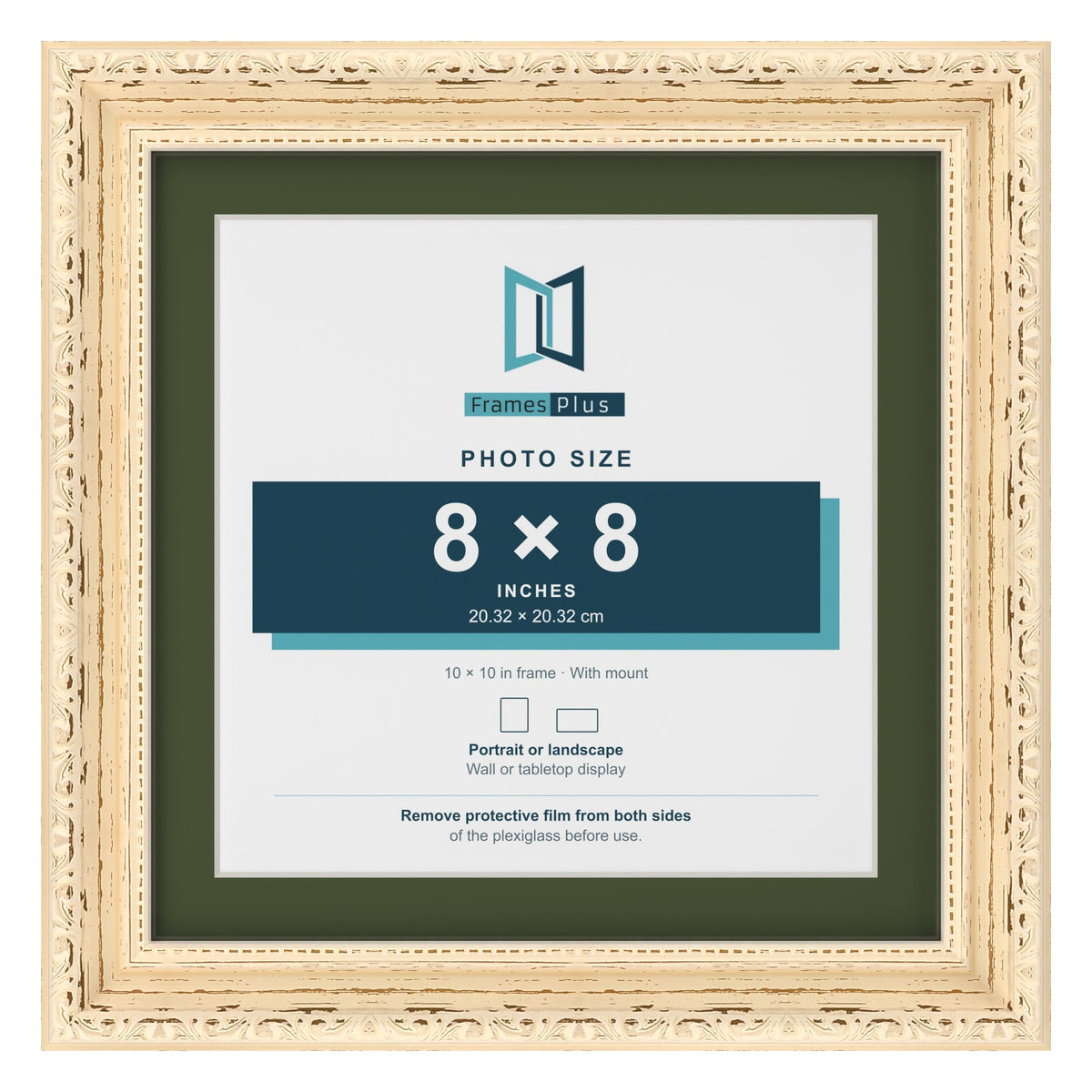 Louis Cream 10 x 10 inch picture frame with a green mount for an 8 x 8 inch photo