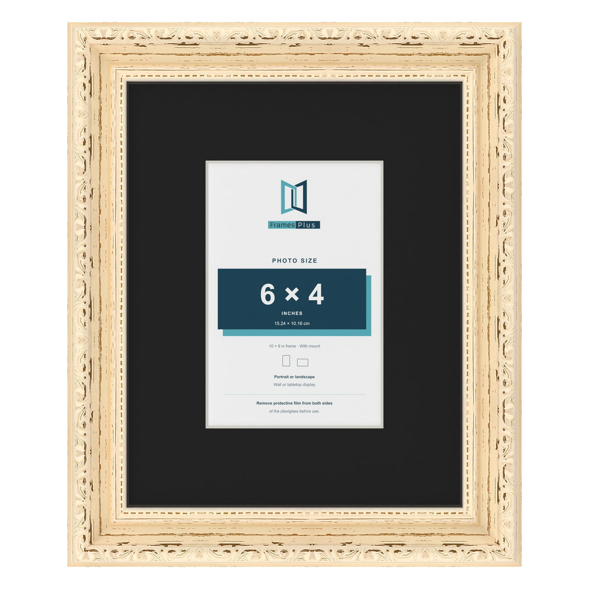 Louis Cream 10 x 8 inch picture frame with a black mount for a 6 x 4 inch photo