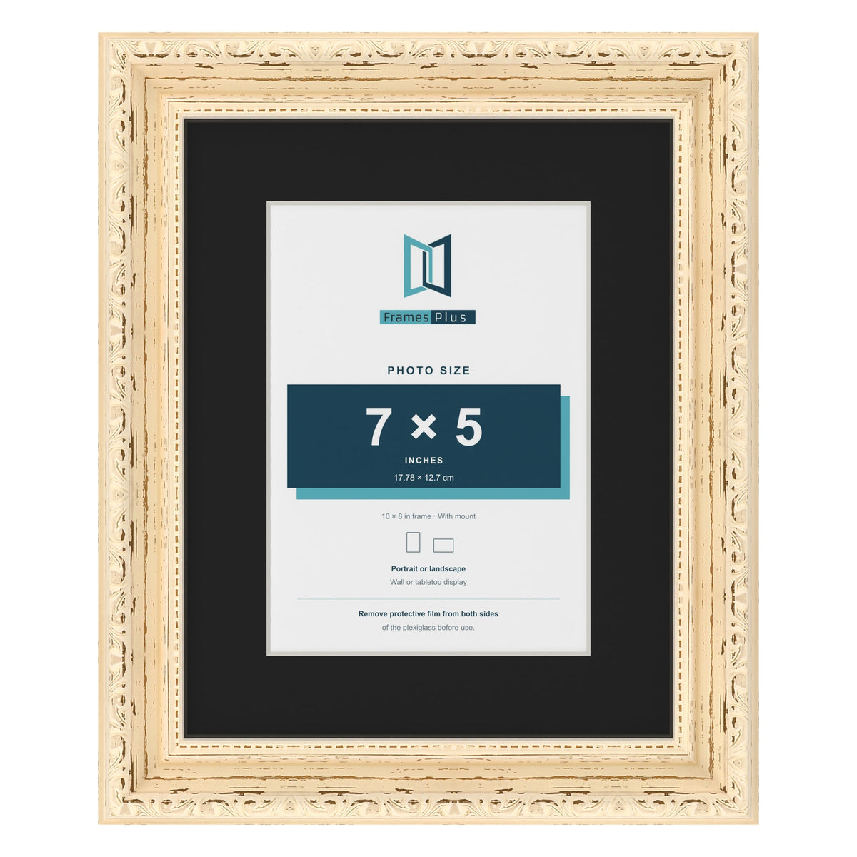 Louis Cream 10 x 8 inch picture frame with a black mount for a 7 x 5 inch photo