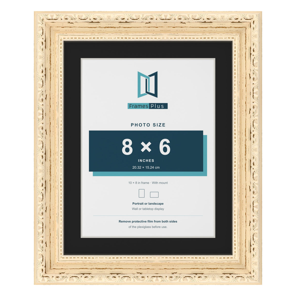 Louis Cream 10 x 8 inch picture frame with a black mount for an 8 x 6 inch photo