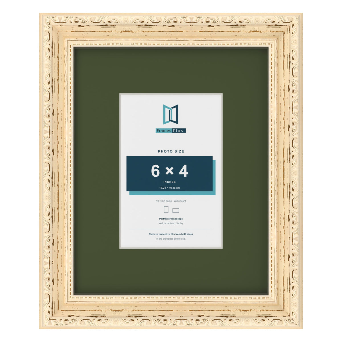Louis Cream 10 x 8 inch picture frame with a green mount for a 6 x 4 inch photo