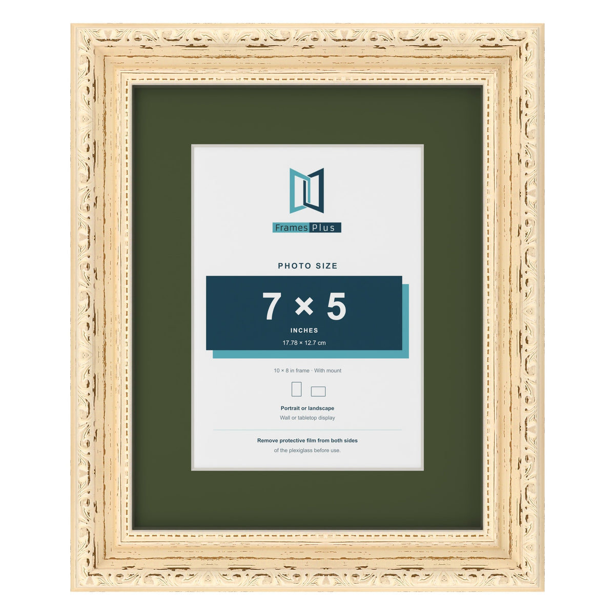 Louis Cream 10 x 8 inch picture frame with a green mount for a 7 x 5 inch photo